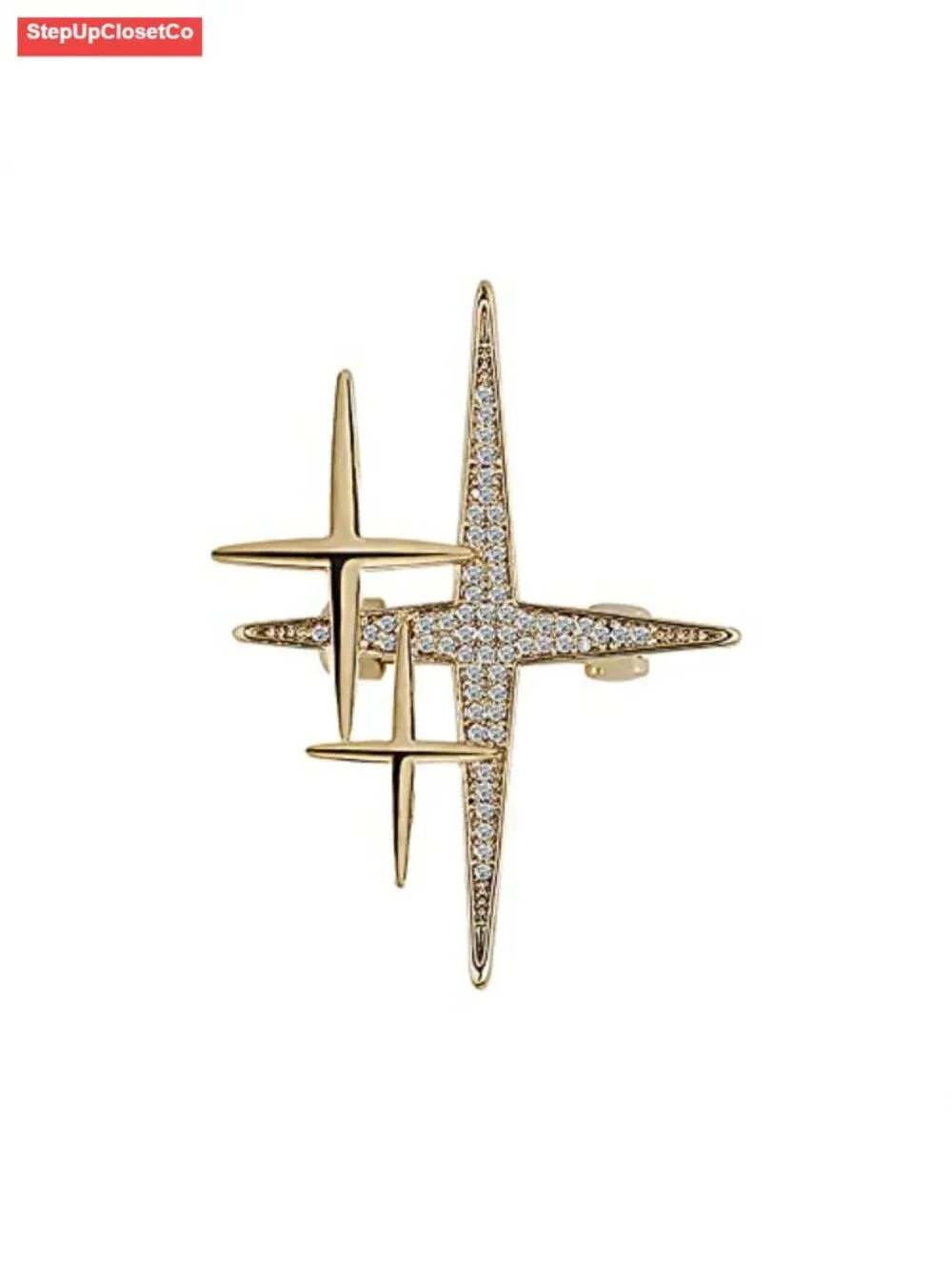 14K Gold Plated Star Brooch Pin Crystal Sparkle Lapel Pin for Women Men